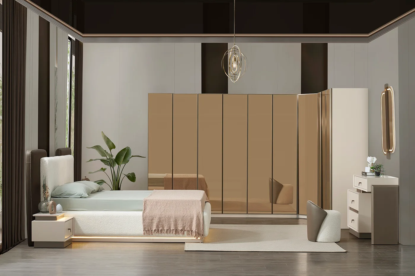 Mianka Home: yatak odası takımı, bronz aynalı gardırop ve makyaj masası