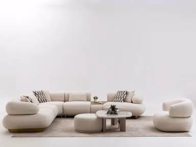 Sidart Home: beyaz fonda krem modüler koltuk takımı ve berjer